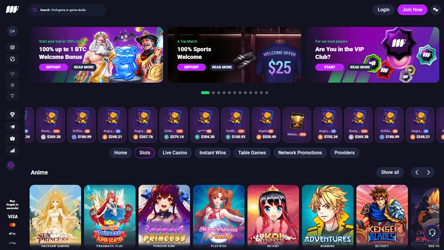 Metaspins Casino games catalogue on desktop